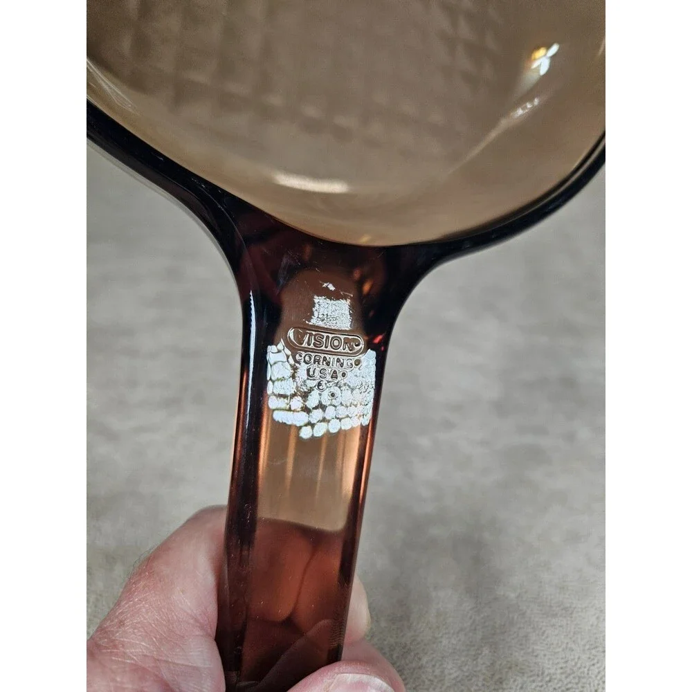 Visions Corning Ware Waffle Bottom Frying Pan Skillet Amber Glass 7